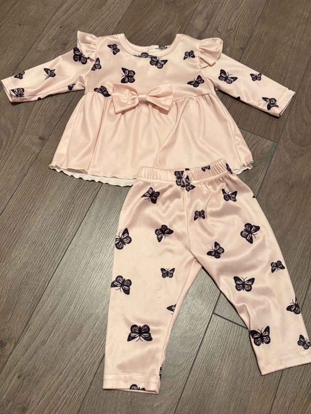 Girls Pink Butterfly Matching Set with Bow